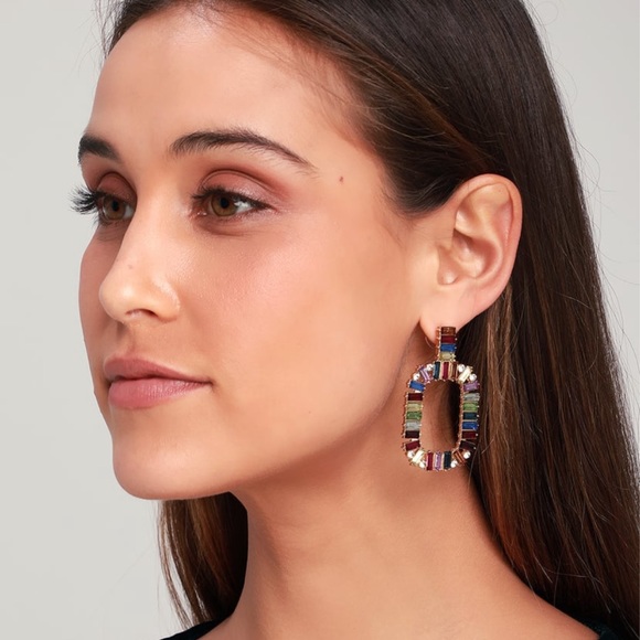 Multi Rhinestone Statement Earrings - Picture 3 of 4